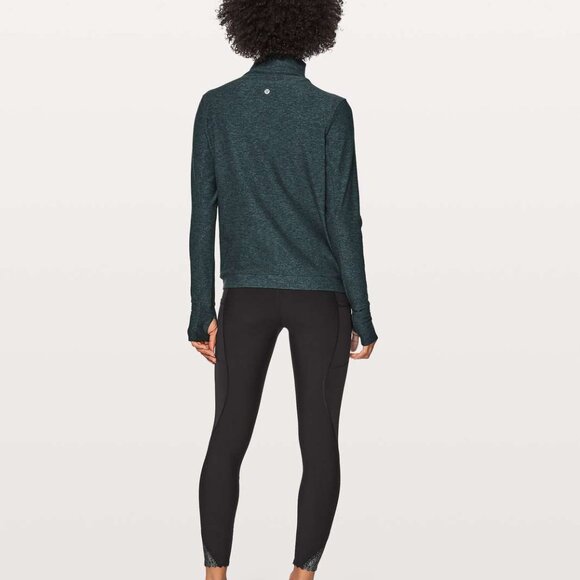 Lululemon Morning Miles Long Sleeve Top -Heathered Nocturnal Teal / Black, Sz 12 - Picture 10 of 11